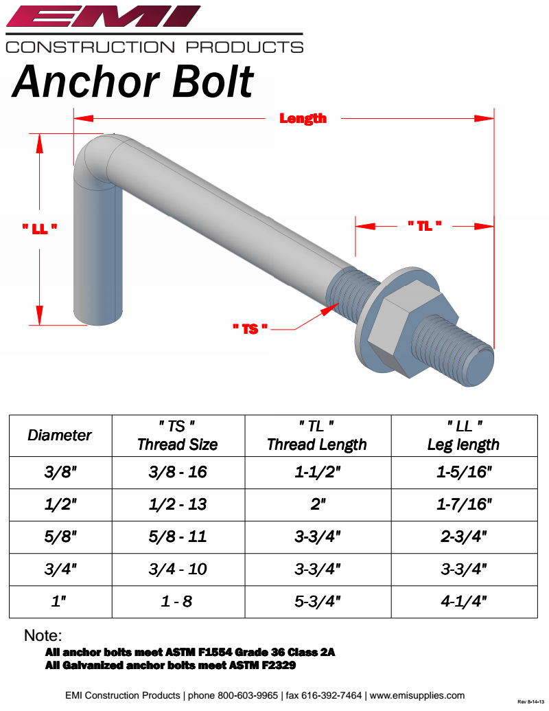 Anchor Bolt Size Chart Pdf